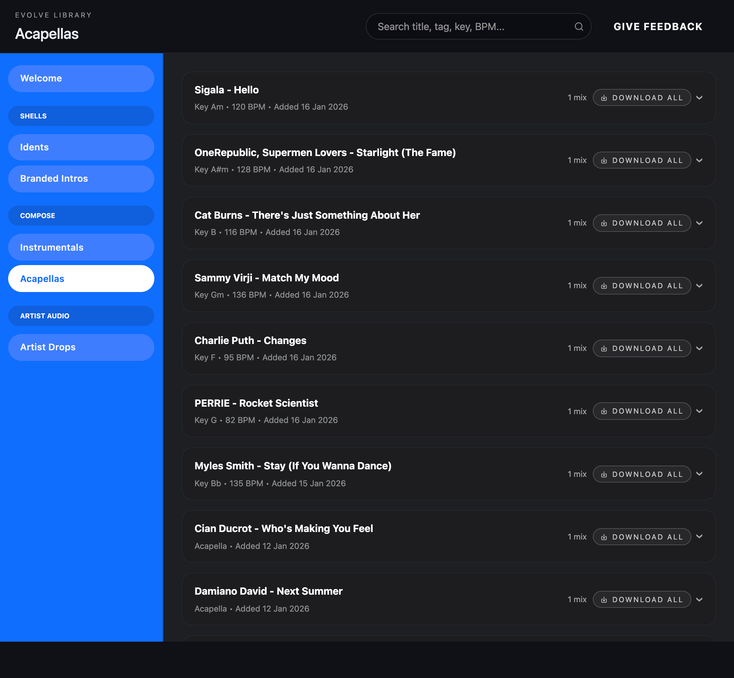 Evolve dashboard preview